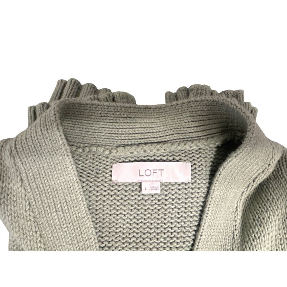 Loft Womens Sage Green Button Front Cardigan Sweater Size L 100% Cotton Knit - Picture 2 of 7